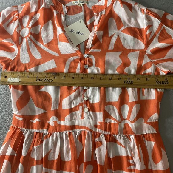BE BOHO Mini Dress Short Sleeve Pockets Modal Sheer Geometric Womens S Orange - Picture 7 of 10